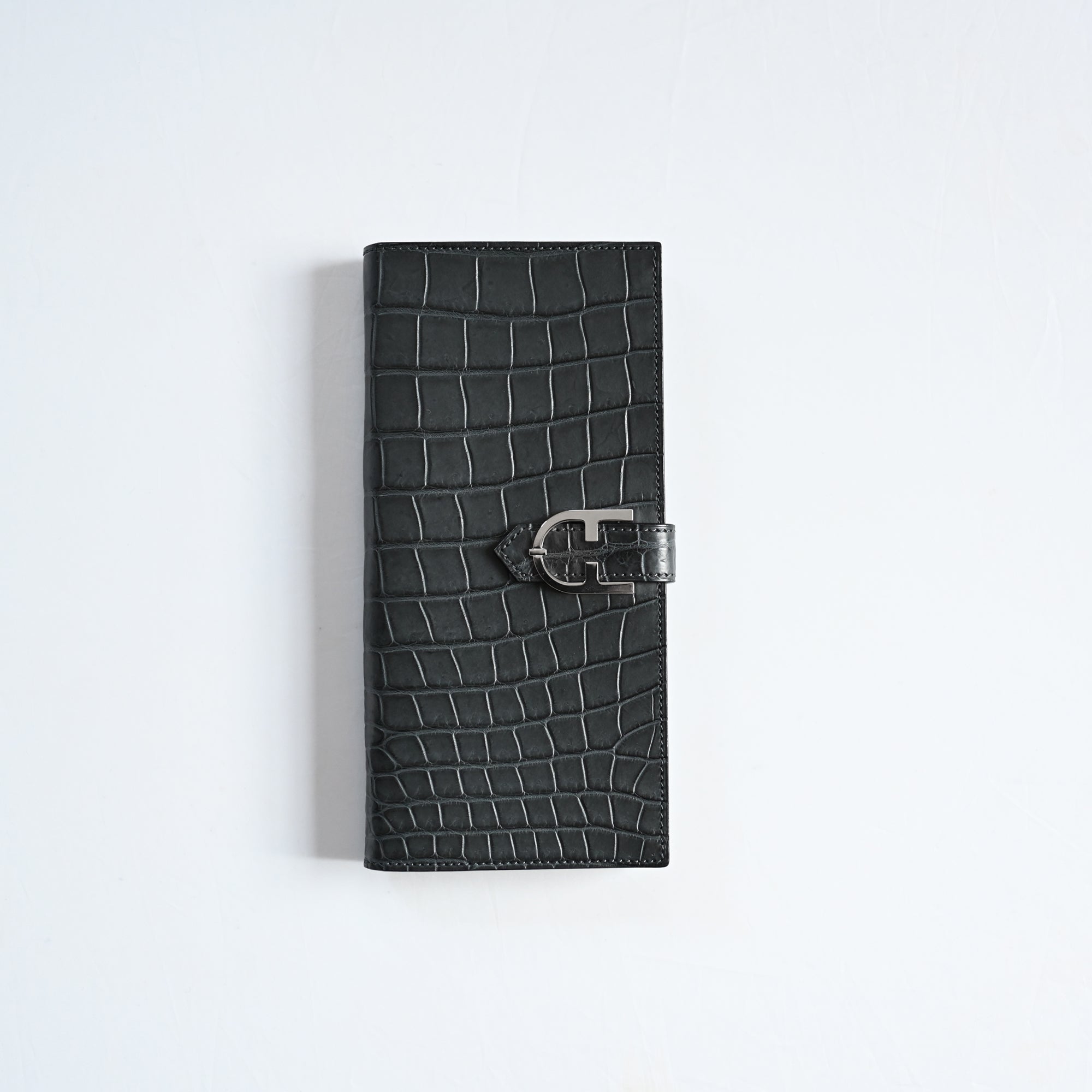 OUTLET《TRIONFAL LONG - GRIGIO》クロコダイル マチ有り長財布